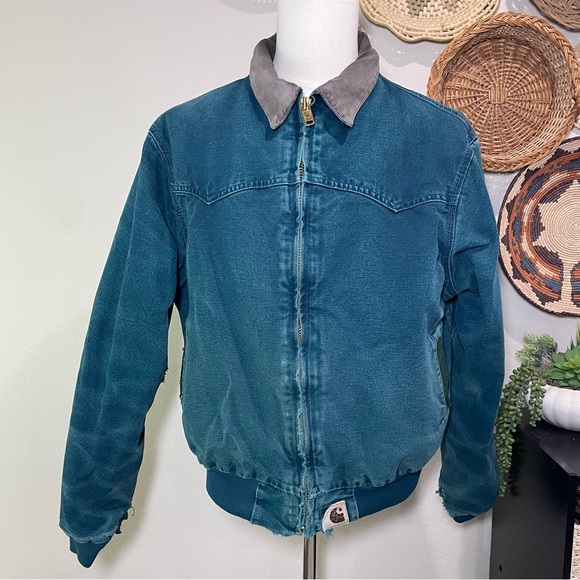 Carhartt Other - Carhartt J14DTL Dark Teal Quilted Flannel Lined Duck Santa Fe Work Jacket Large